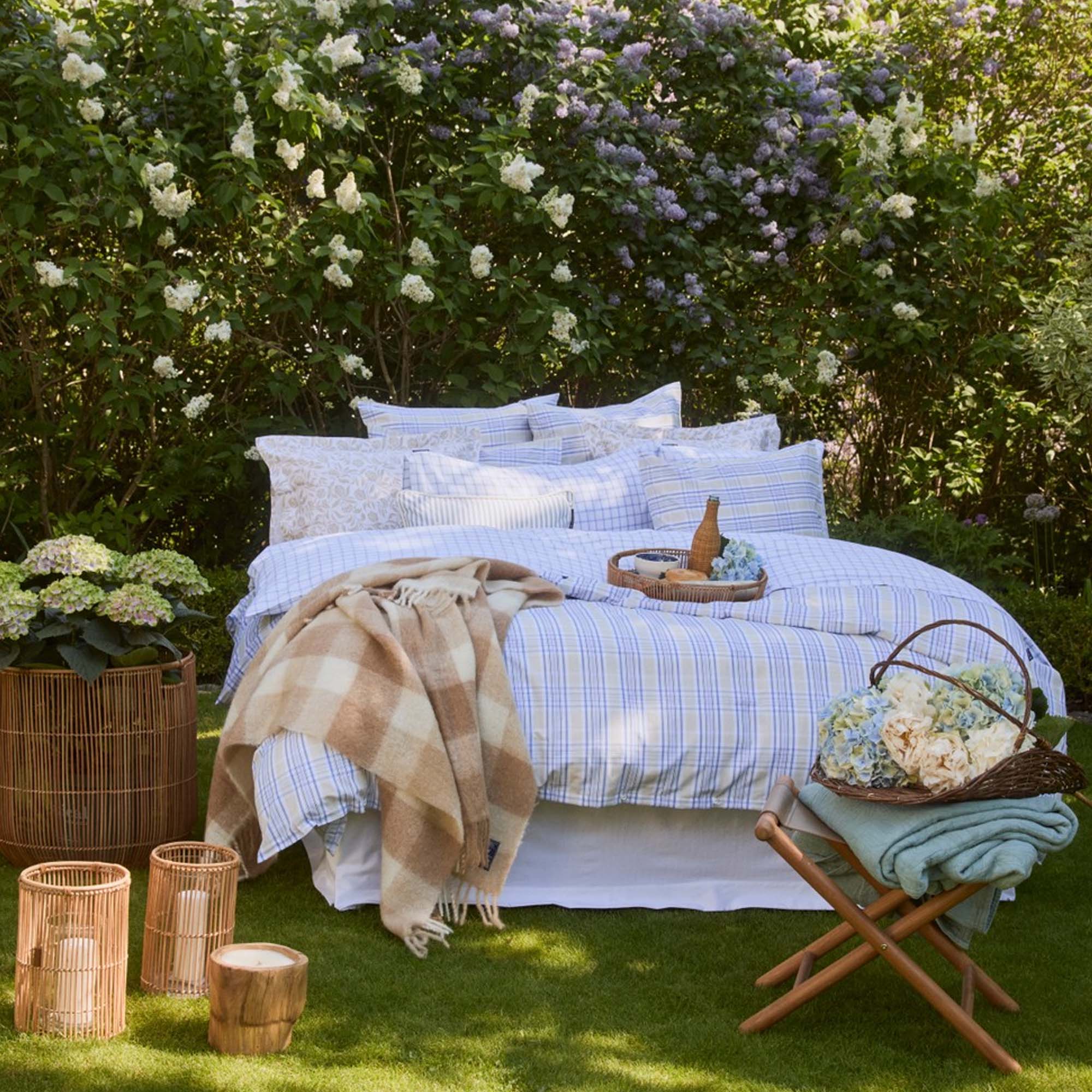 Lexington Sengetøy Beige/Blå Rutet