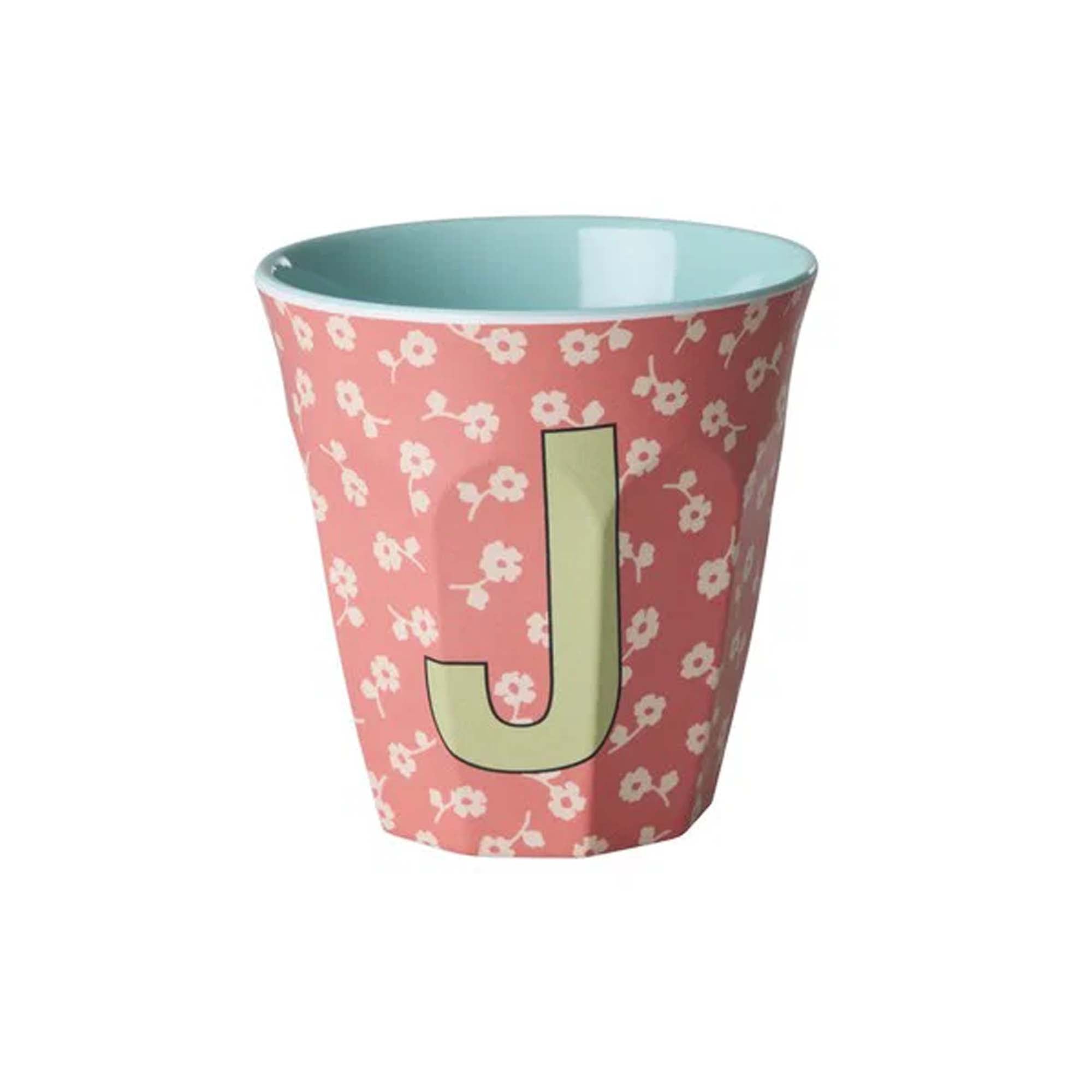 Rice Bokstavkopp J Rosa m/Blomster