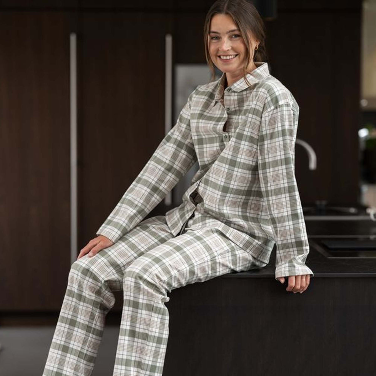 Høie Gabriel Pyjamas Flanell Dame Dempet Grønn
