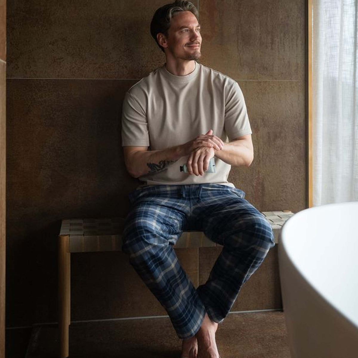 Høie Pyjamasbukse Flanell Lukas Herre Blå