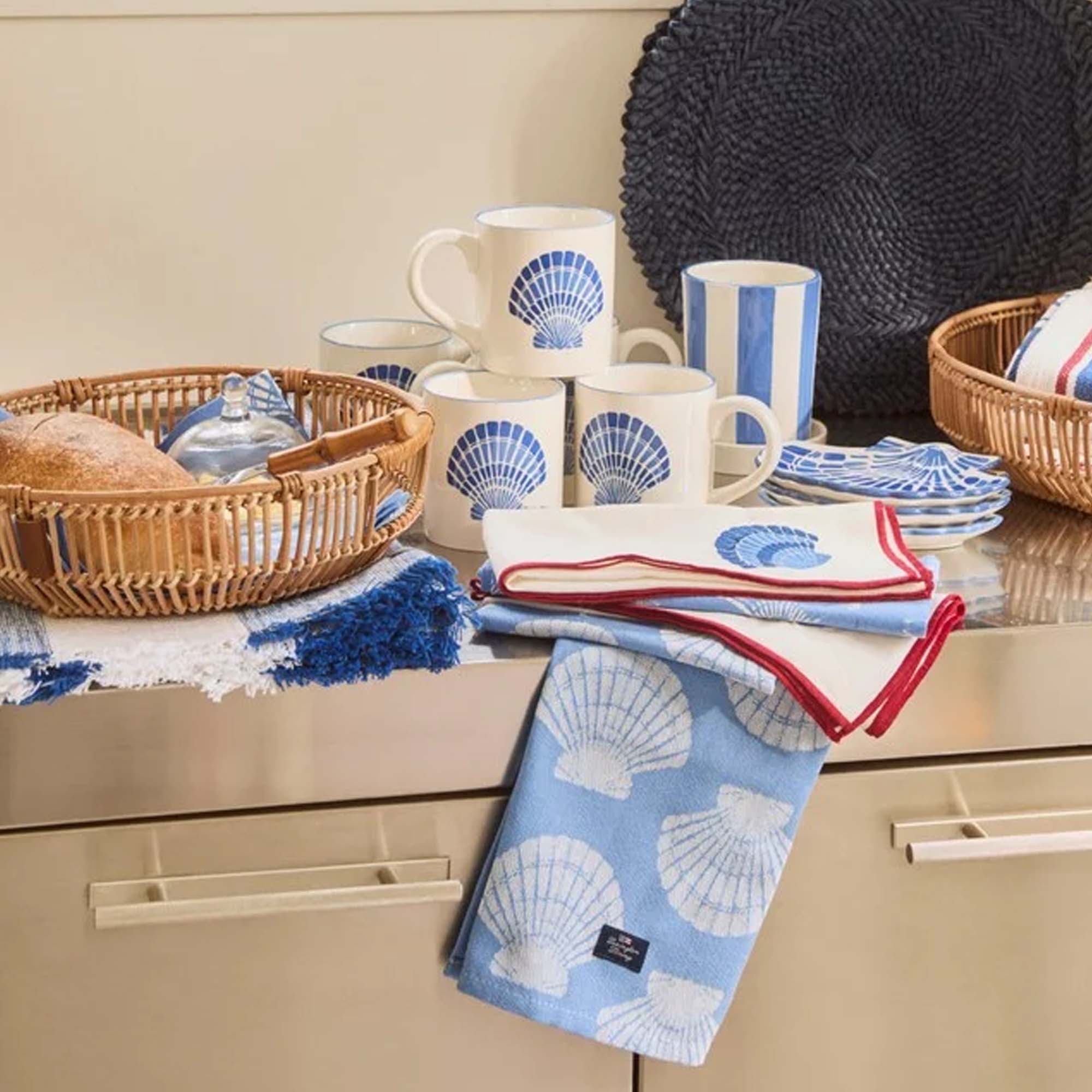 Lexington Kjøkkenhåndkle Blå m/Skjell 50x70cm