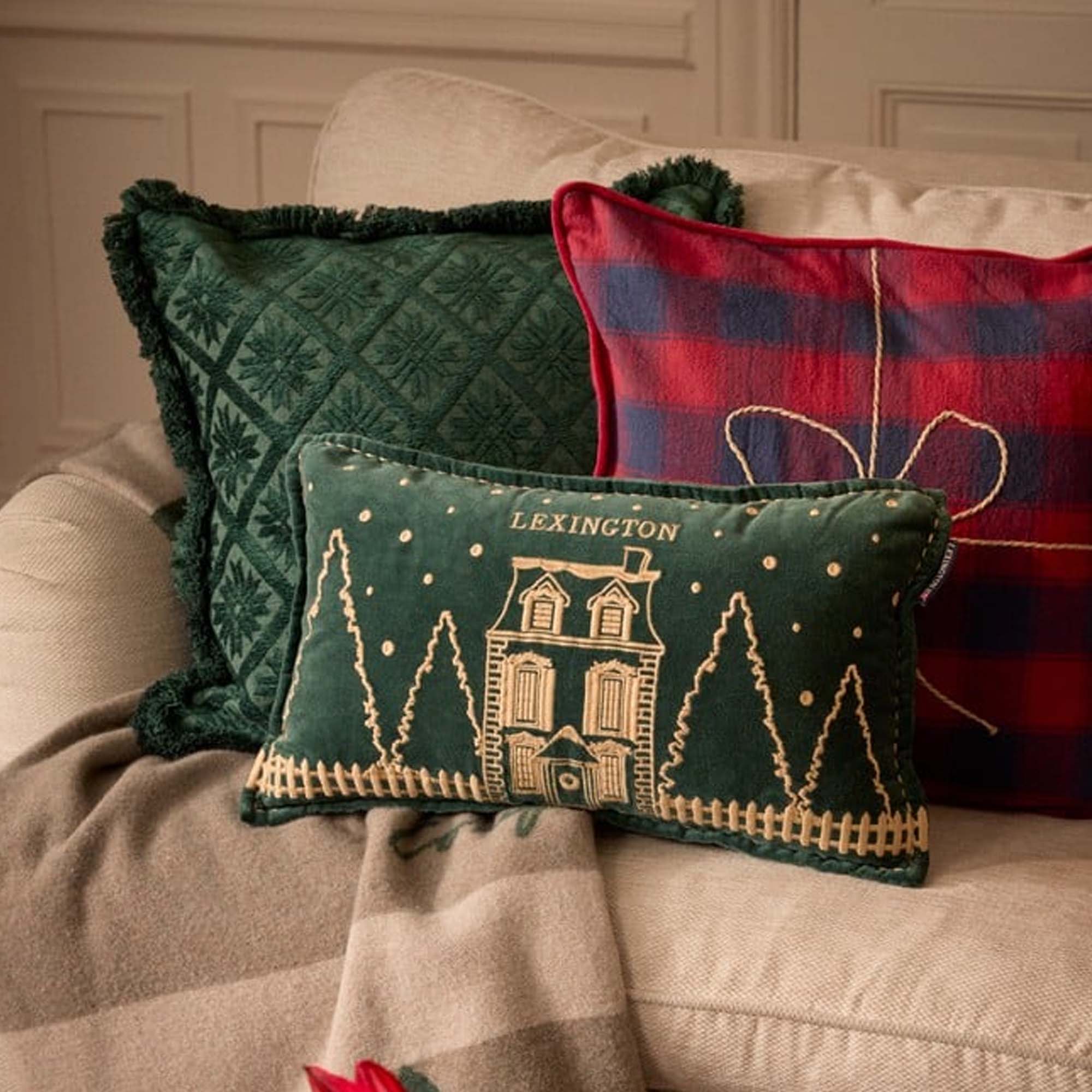 Lexington Julepute Grønn Velur m/Broderi 50x30cm m/Fyll