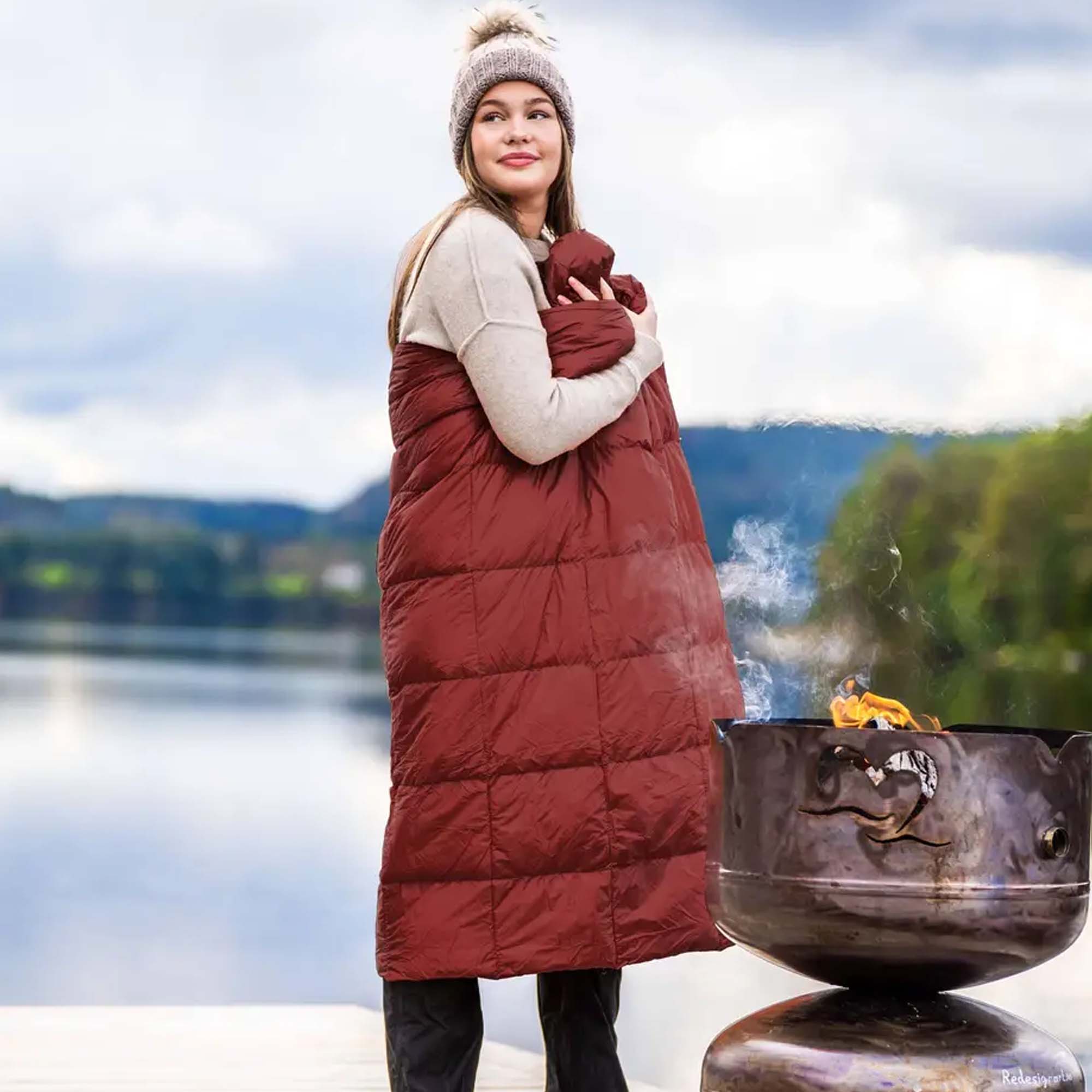 Norsk Dun Dunpledd Out&About Burgunderrød