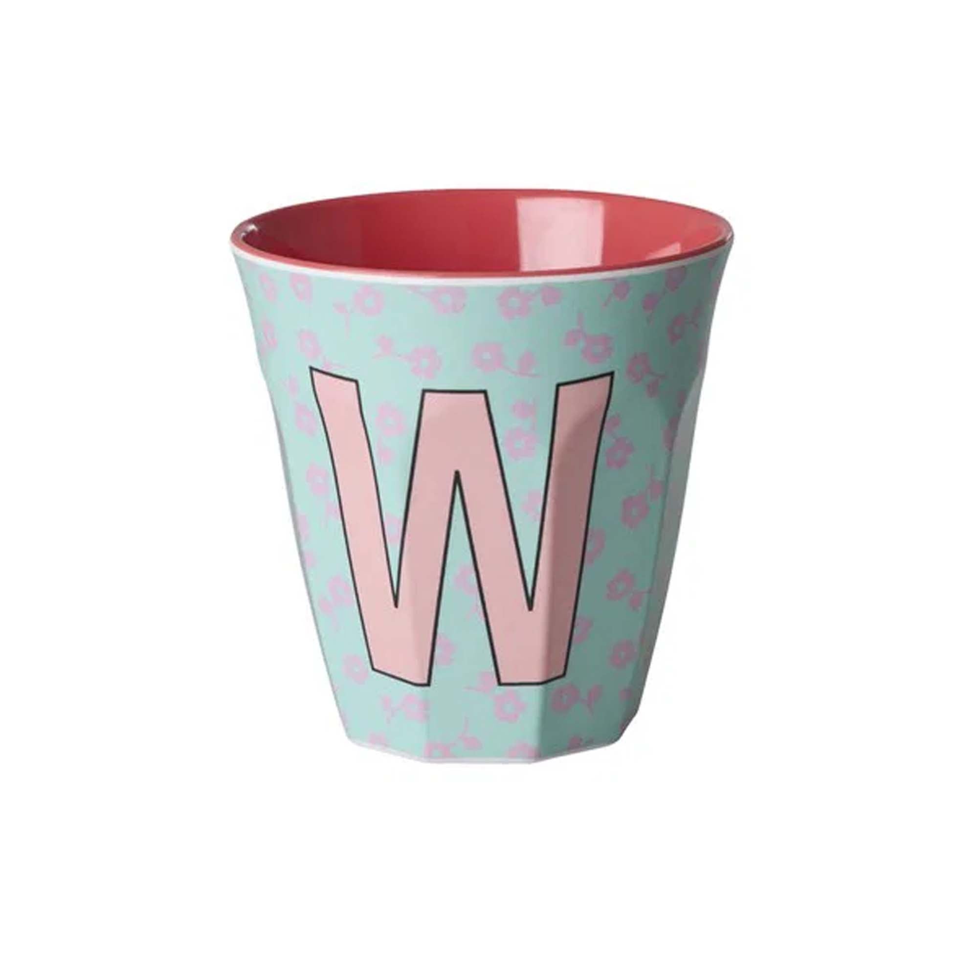 Rice Bokstavkopp W Mint m/Rosa blomster