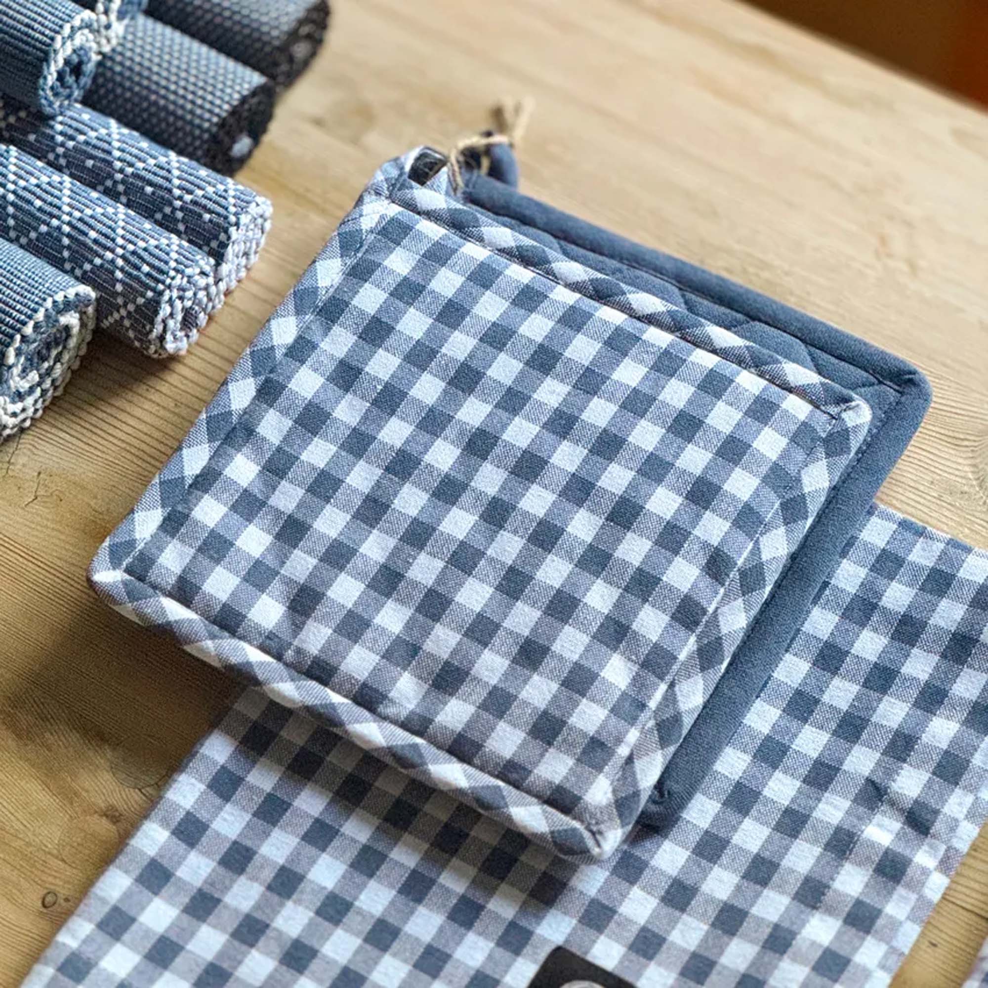 Wasa Ecotextil Grytekluter 20x20cm Blå og Blå/Hvitrutet 2 stk.